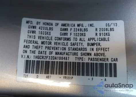 2013 Honda Accord Lx from USA, damaged, VIN 1HGCR2F32DA199487